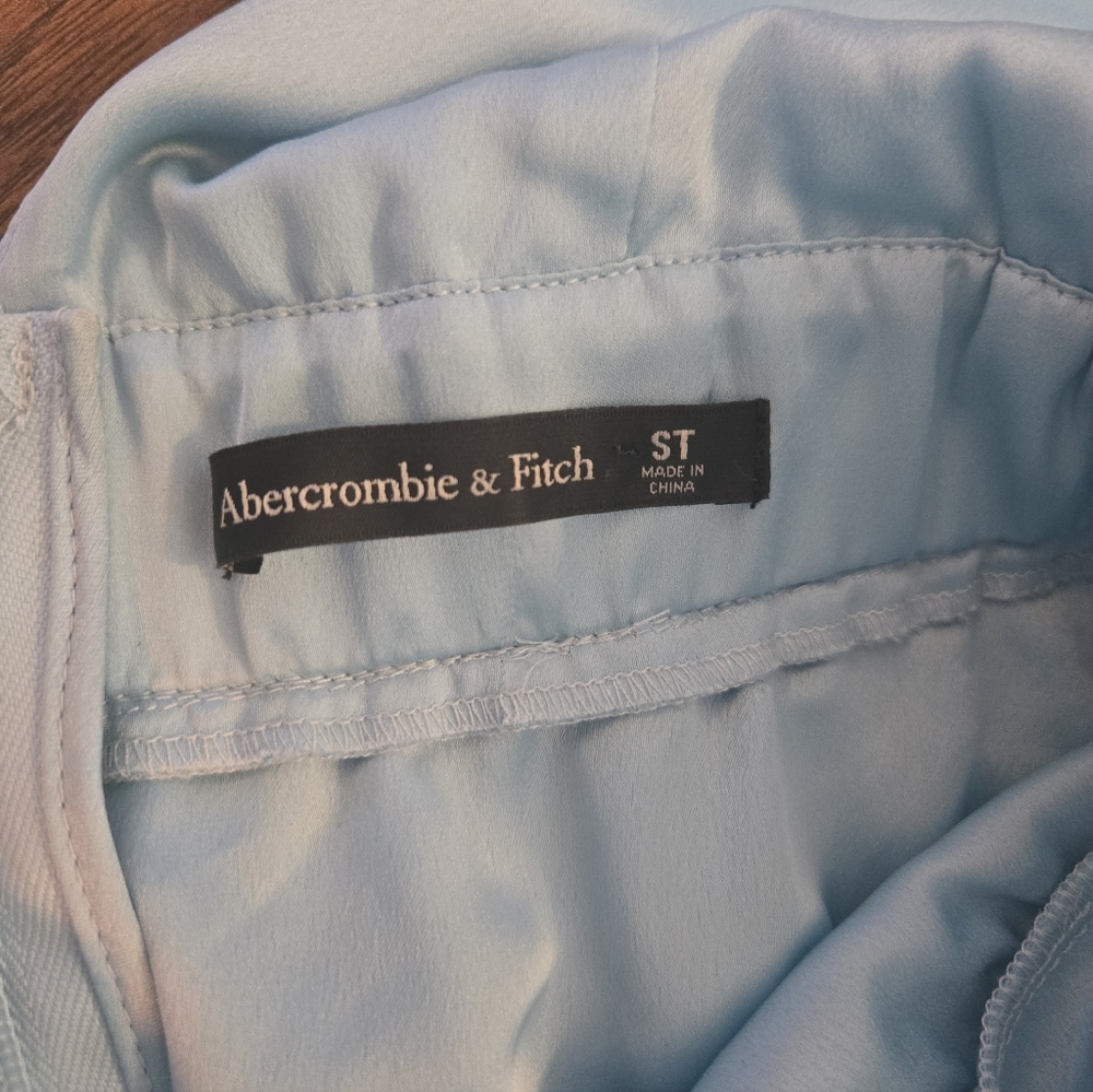 Abercrombie & Fitch Small Tall Light Blue Pleated Plunge Neckline Mini Dress - Picture 8 of 11
